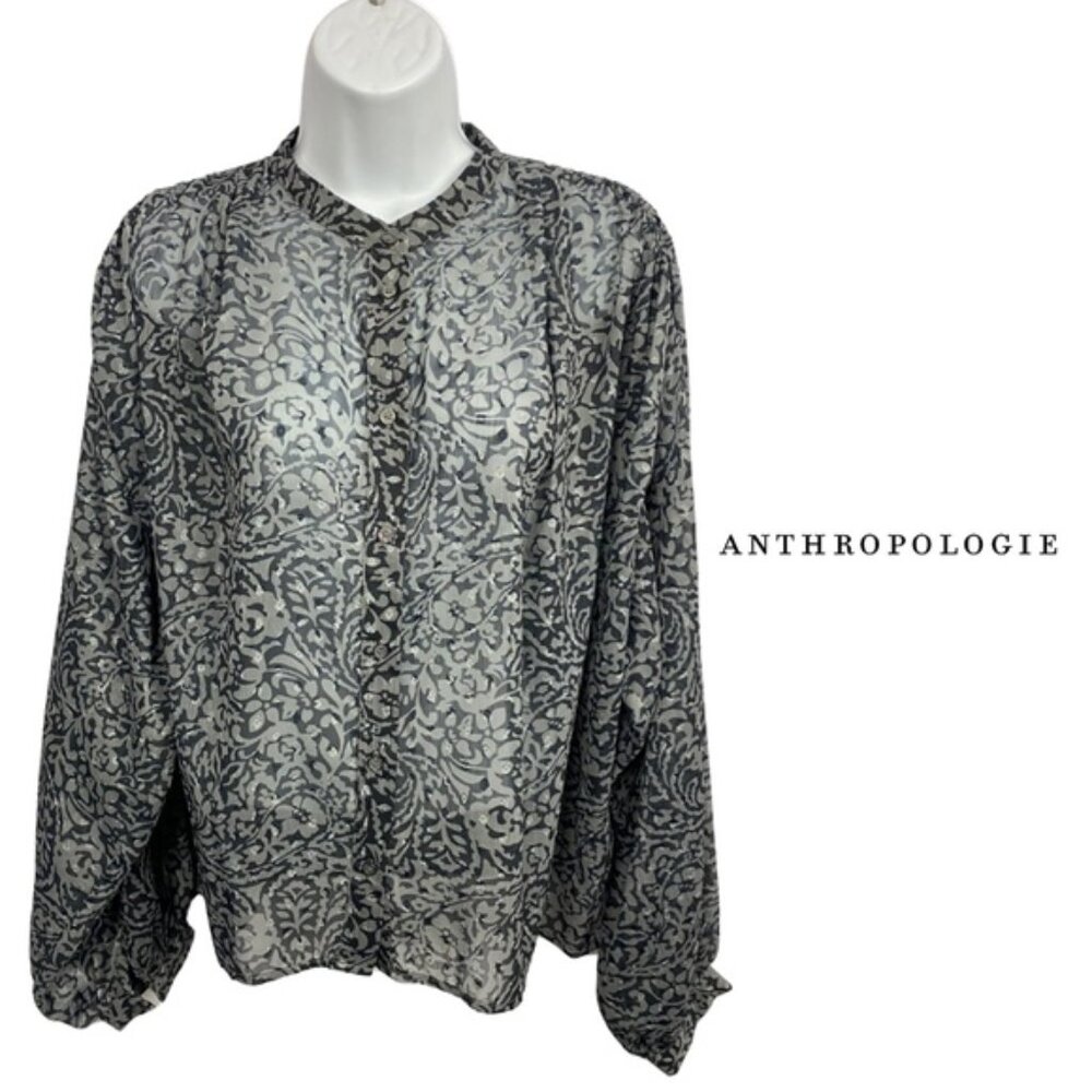 Anthropologie See U Soon NWT Brown & Black Abstract Floral Print Blouse – Size S